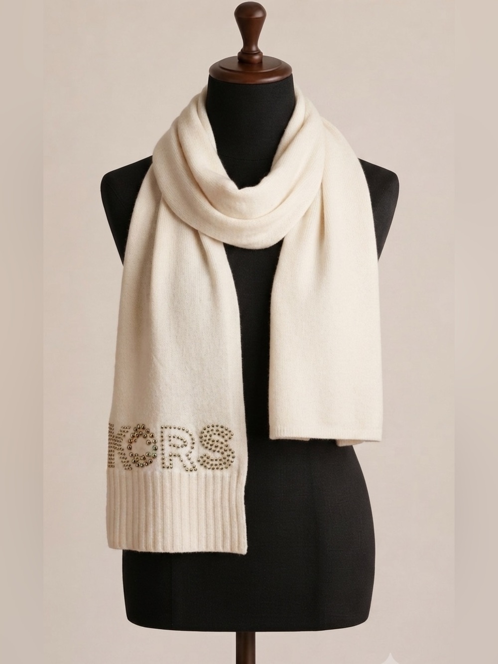 Michael Kors Cream Studded Ribbed Winter Scarf